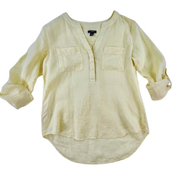 Tops & Tees | Ann Taylor XSP Yellow Linen Half Button Long Sleeve Tunic Shirt - Picture 1 of 7